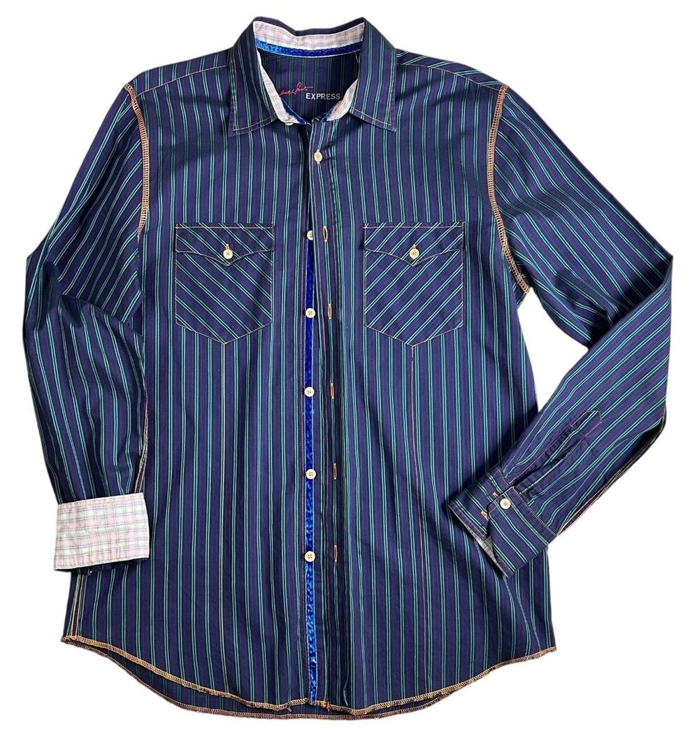 Express Collaboration Purple Long Sleeve Button Down Shirt w Flip Cuff Size M